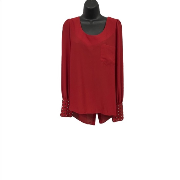Blouse shirt tunic tee top t red fashion studs buttons high low - Picture 6 of 8